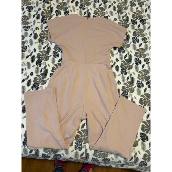 Express Cap Sleeve Dusty Pink Faux Wrap Pleated Jumpsuit Romper - Picture 3 of 4